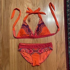 Prana Orange Bikini Set with Pink & Purple Pattern
